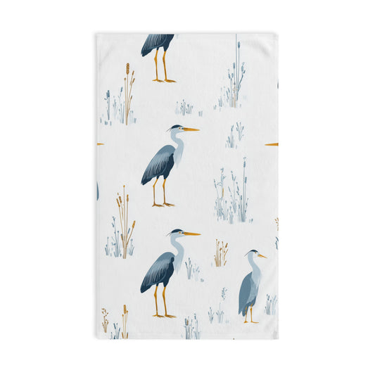 Blue Heron Hand Towel, Coastal Bird Animal Watercolor Guest Bath Softest Bathroom Spa Tea Cotton Kitchen Gift Her Women Sack Linen