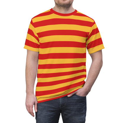 Red and Yellow Striped Tshirt, Stripe Designer Aesthetic Lightweight Heavyweight Crewneck Men Women Tee Top Short Sleeve Shirt - Starcove Fashion