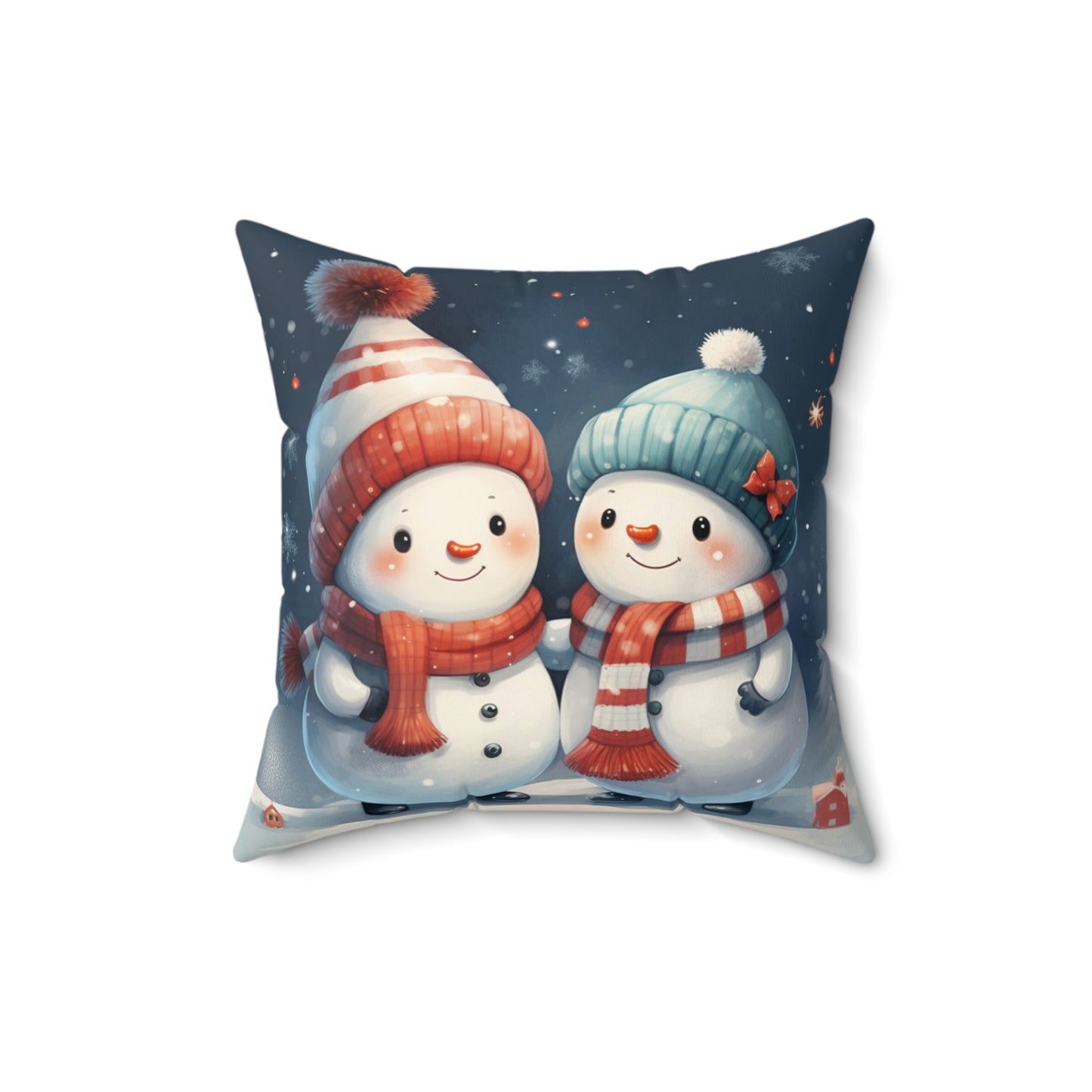 Snowman Couple Filled Pillow with Insert, Cute Christmas Xmas Square Throw Accent Decorative Room Decor Floor Sofa Couch Cushion Starcove Fashion