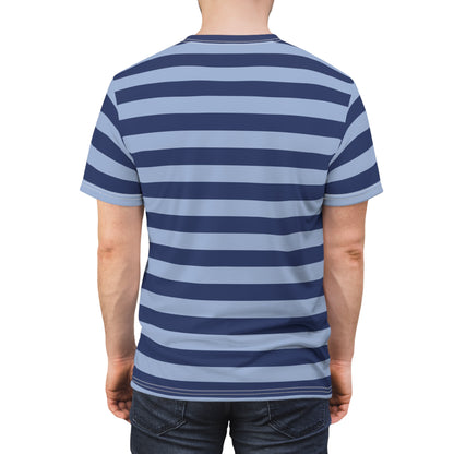 Dark and Light Blue Tshirt, Navy Striped Stripe Designer Graphic Lightweight Heavyweight Crewneck Men Women Tee Top Short Sleeve Shirt