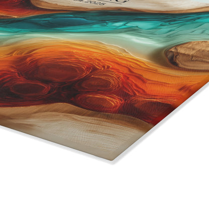 Personalized Glass Cutting Board, Custom Wood Epoxy Charcuterie Chopping Tempered Small Large Realtor Kitchen Decorative Closing Wedding