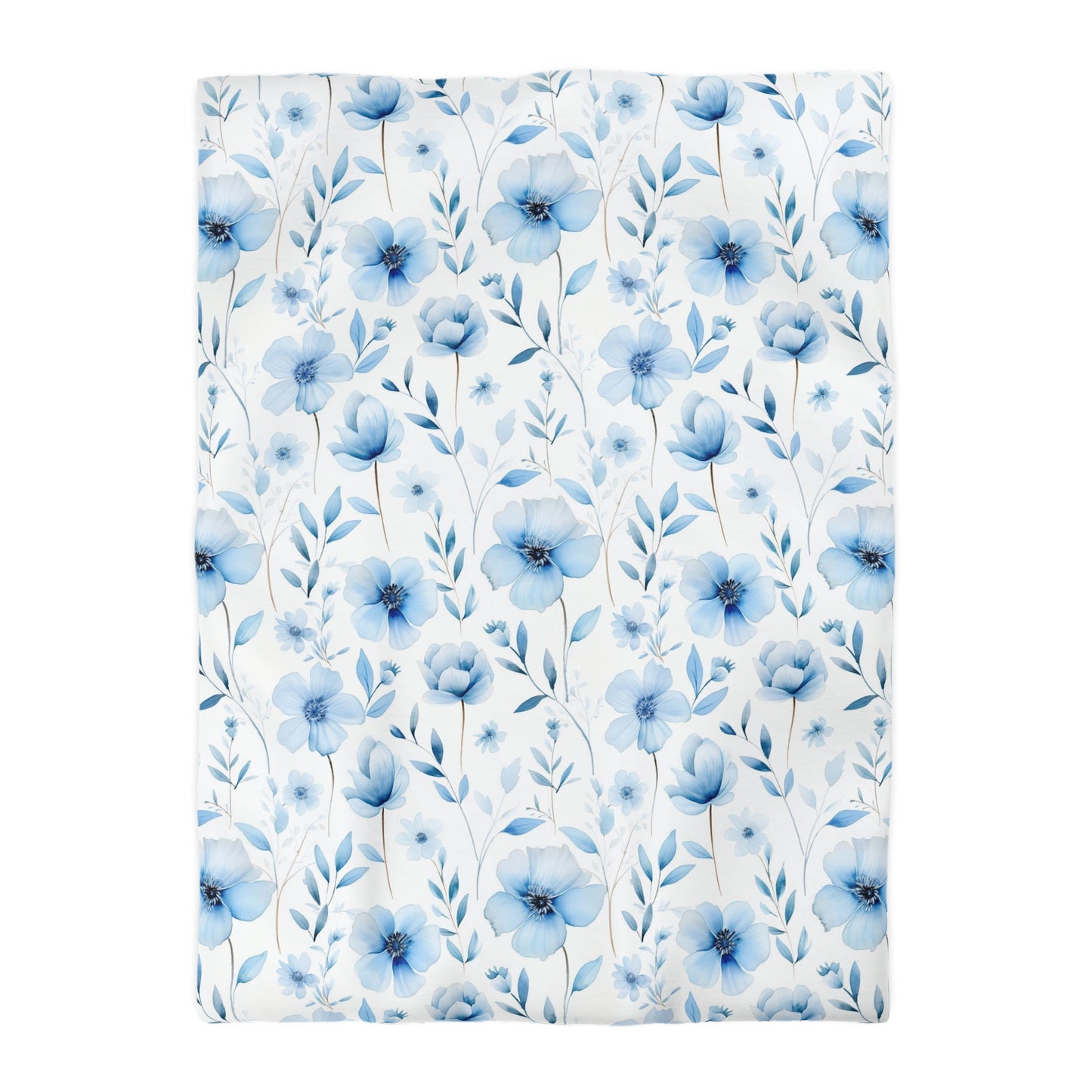 Blue Floral Duvet Cover, Wild Flowers Watercolor Bedding Queen King Full Twin XL Microfiber Unique Designer Bed Quilt Bedroom Decor