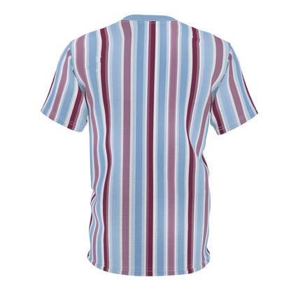 Blue Burgundy Striped Tshirt, Vertical Stripe Designer Aesthetic Lightweight Heavyweight Crewneck Men Women Tee Top Short Sleeve Shirt