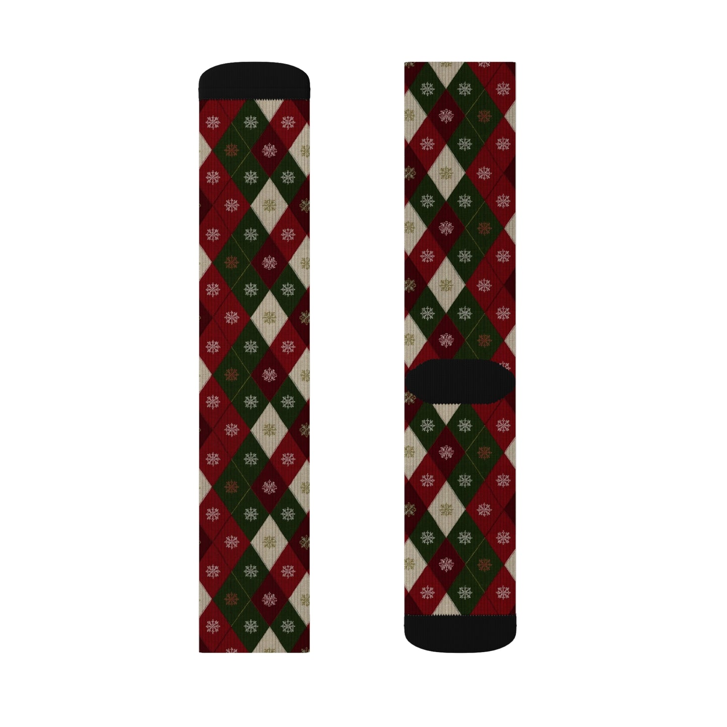 Argyle Socks, Red Green Snowflake Christmas Festive Crew Sublimation Women Men Designer Fun Novelty Cool Casual Cute Unique Dress