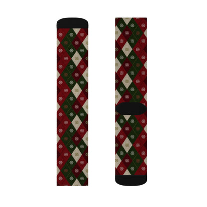 Argyle Socks, Red Green Snowflake Christmas Festive Crew Sublimation Women Men Designer Fun Novelty Cool Casual Cute Unique Dress