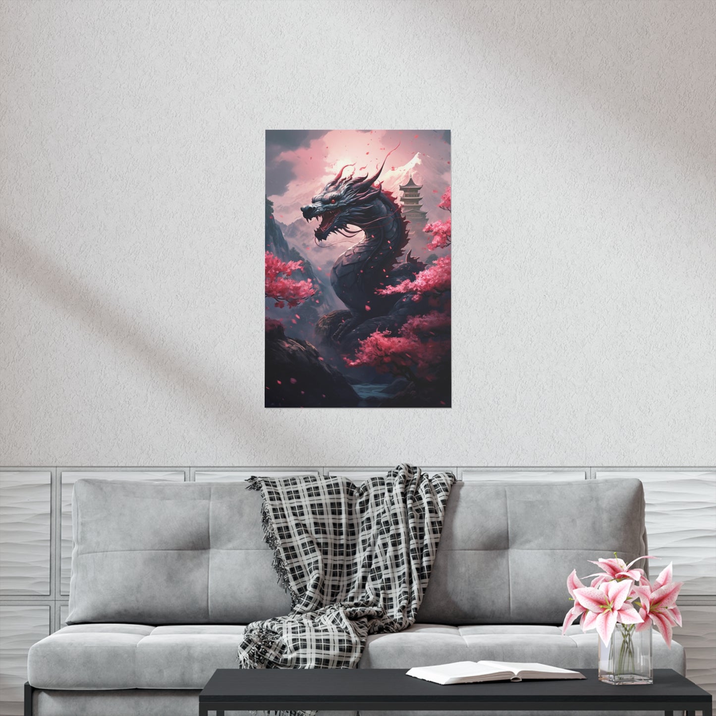 Japanese Dragon Poster Print, Cherry Blossom Picture Photo Wall Image Art Vertical Paper Artwork Small Large Cool Room Office Decor Starcove Fashion