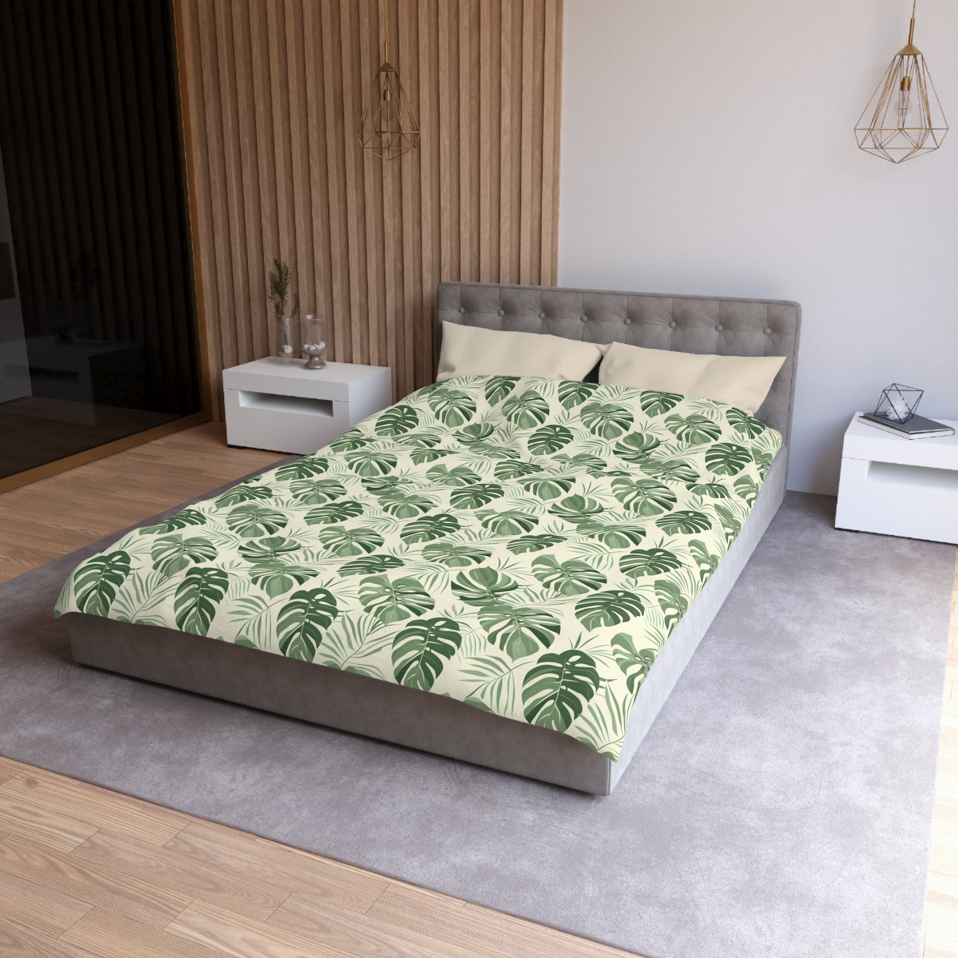 monstera bed Sage Green Duvet Cover, Monstera Leaf Tropical Bedding Queen King Full Twin XL Microfiber Unique Designer Bed Quilt Bedroom Decor Twin / Cream