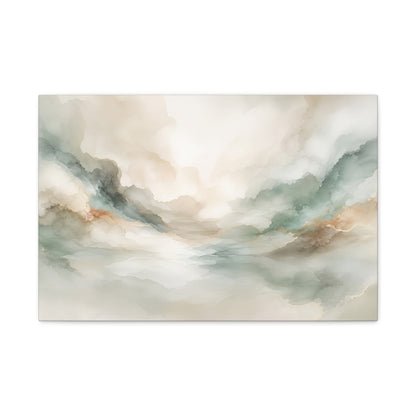 Dreamy Abstract Canvas Gallery Wrap, Sage Soft Neutral Watercolor Wall Art Print Decor Small Large Hanging Modern Landscape Living Room