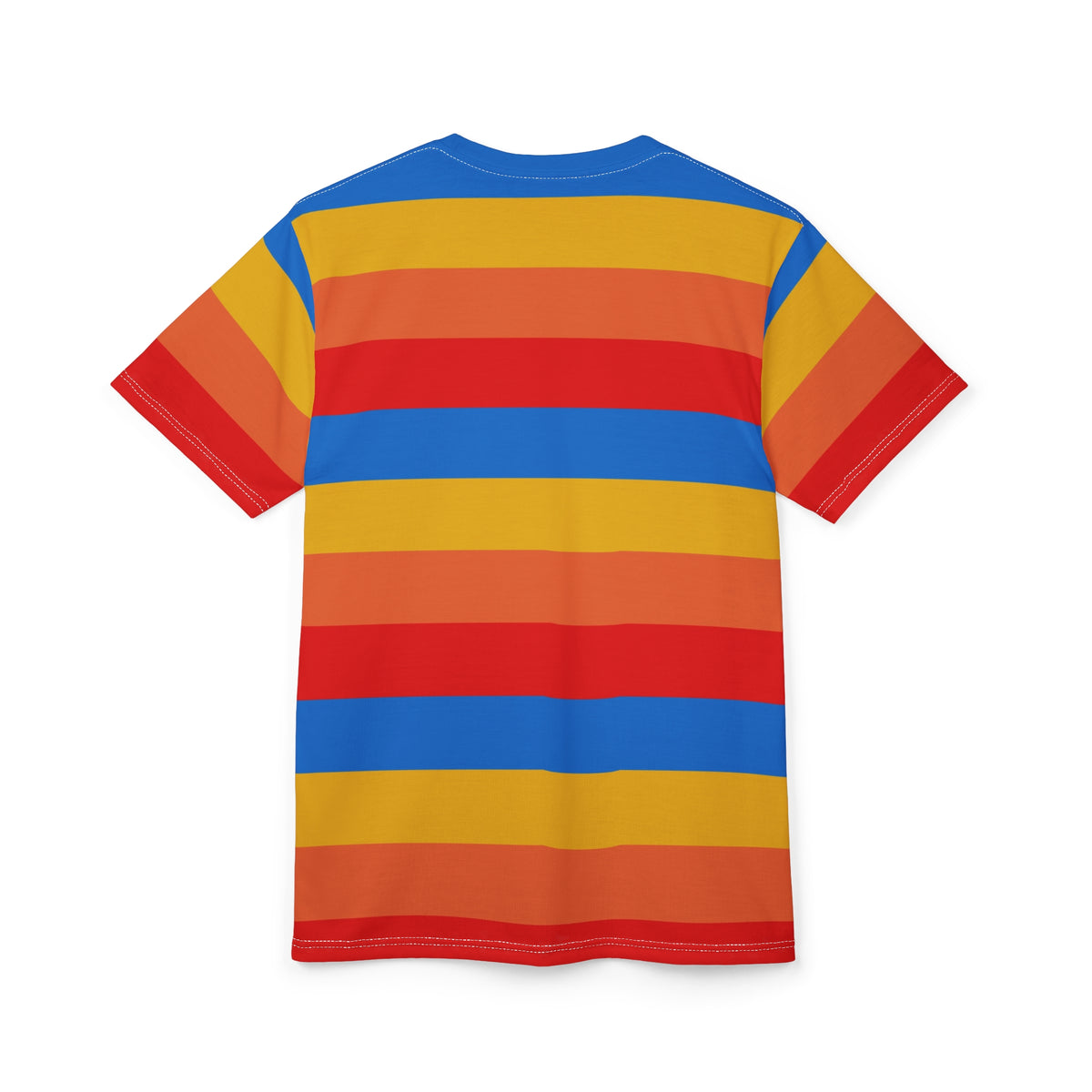 Yellow Orange Red Blue Tshirt, Striped Stripe Designer Graphic Lightweight Heavyweight Crewneck Men Women Tee Top Short Sleeve Shirt