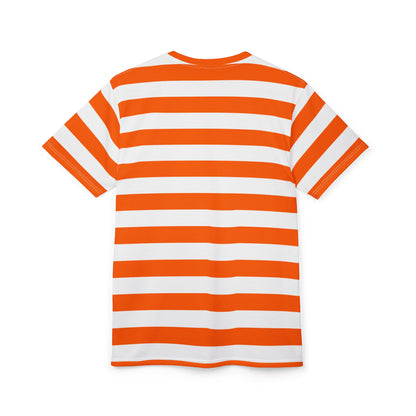 Orange White Striped Tshirt, Stripe Designer Aesthetic Lightweight Heavyweight Crewneck Men Women Tee Top Short Sleeve Shirt