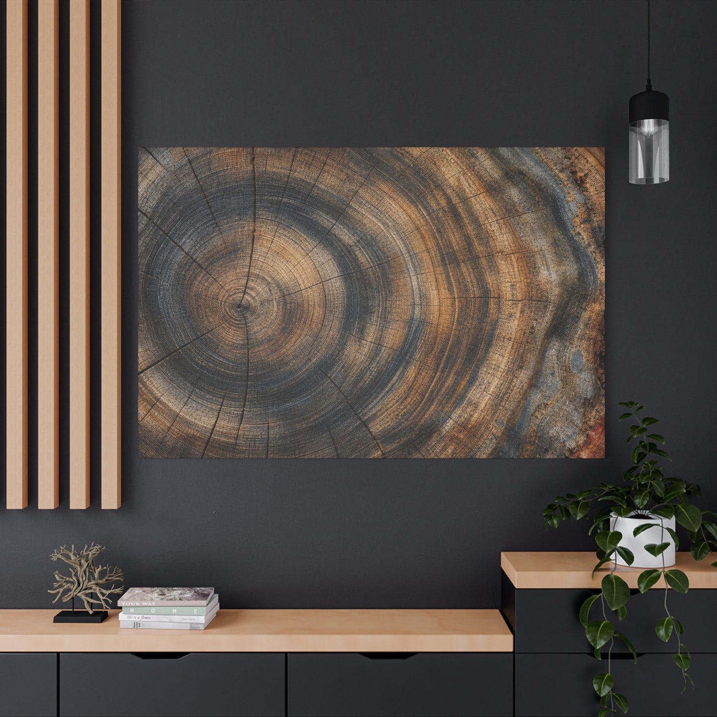 Tree Rings Canvas Gallery Wrap, Wood Farmhouse Nature Earth Watercolor Wall Art Print Decor Small Large Hanging Modern Landscape Living Room