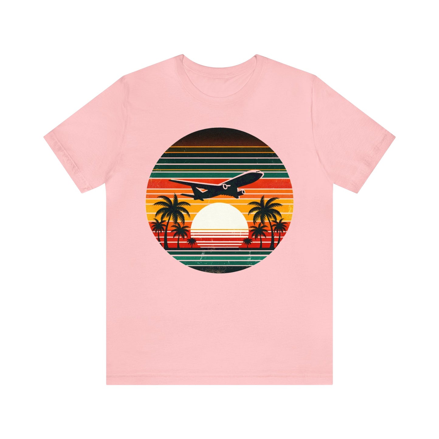 Airplane Tshirt, Vacation Flying 70s Vintage Sunset Travel Trip Airport Designer Graphic Crewneck Men Women Tee Short Sleeve Shirt