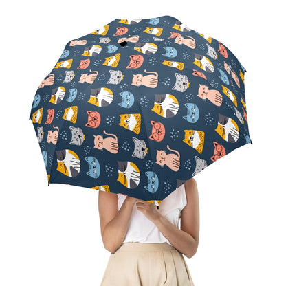 Cats Umbrella, Kittens Golf Anti-UV Semi-Automatic Sun Beach Rain Parasol Large Compact Travel Windproof Designer Vintage Luxury Men Women