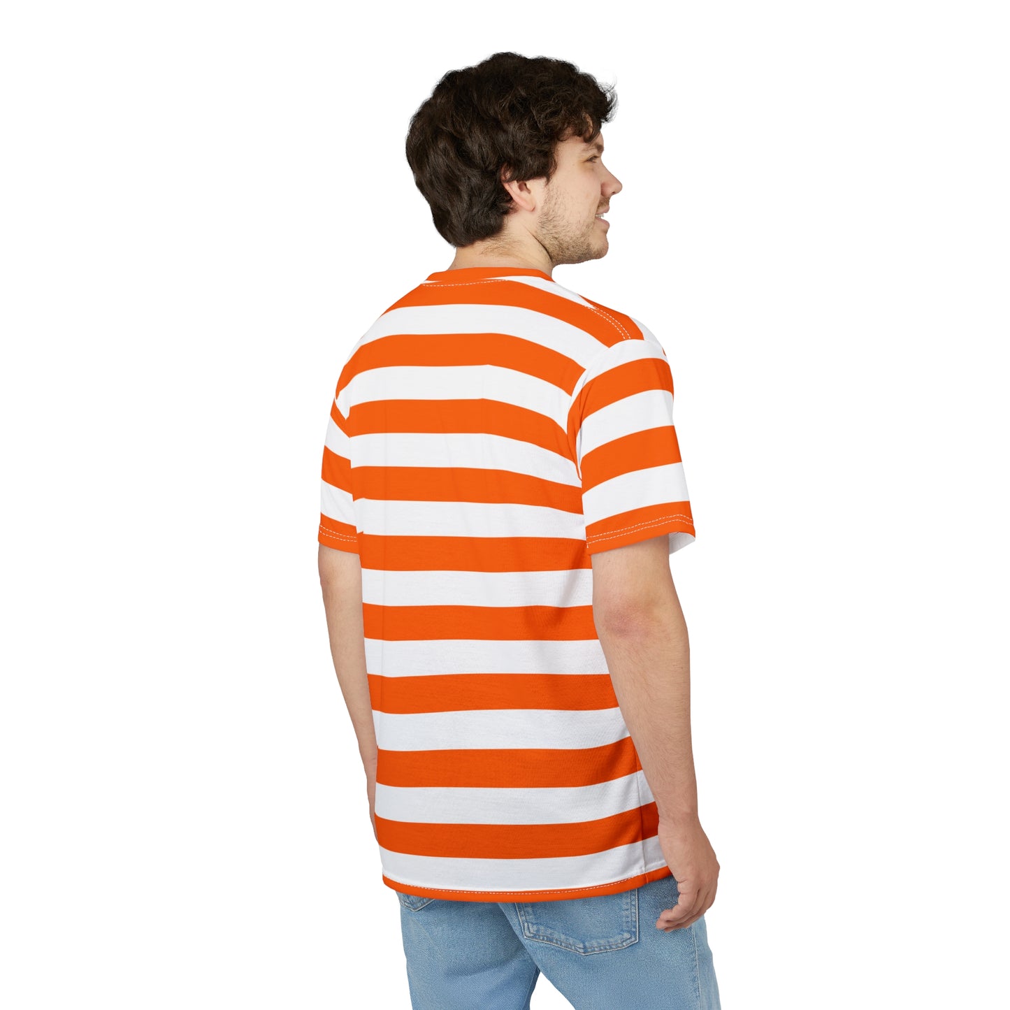 Orange White Striped Tshirt, Stripe Designer Aesthetic Lightweight Heavyweight Crewneck Men Women Tee Top Short Sleeve Shirt