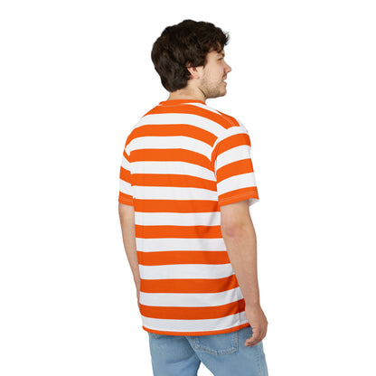 Orange White Striped Tshirt, Stripe Designer Aesthetic Lightweight Heavyweight Crewneck Men Women Tee Top Short Sleeve Shirt