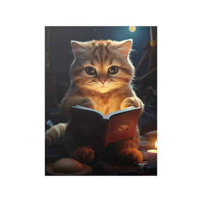 Kitten Reading Poster Print, Cat Books Satin Picture Photo Wall Image Art Vertical Paper Artwork Small Large Cool Room Office Decor Starcove Fashion