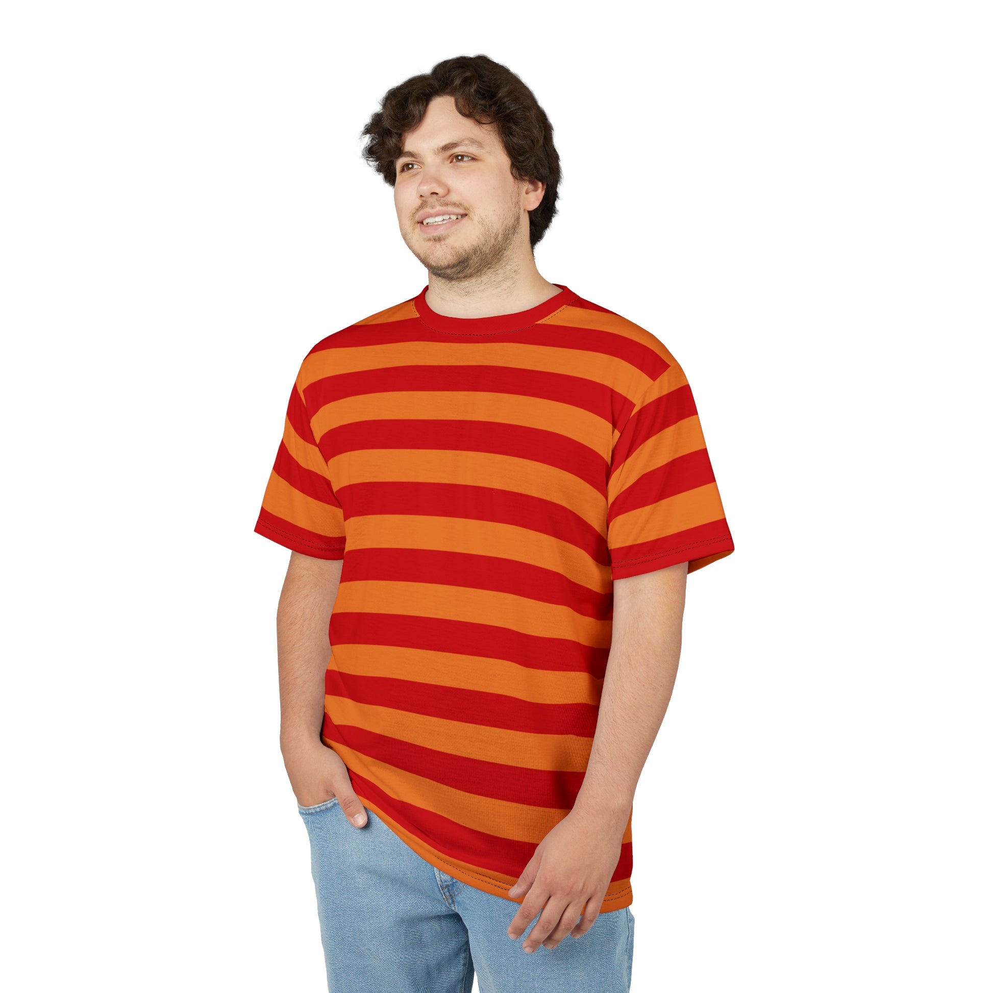 Red and Orange Striped Tshirt, Wide Stripe Designer Aesthetic Lightweight Heavyweight Crewneck Men Women Tee Top Short Sleeve Shirt - Starcove Fashion