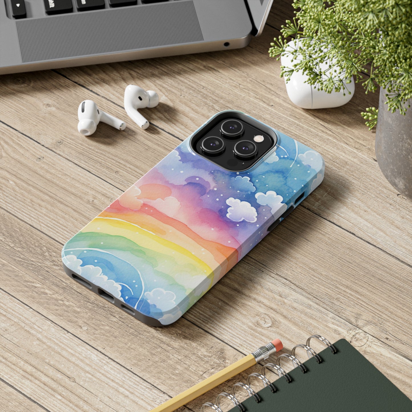 Rainbow Tough Phone Case, Watercolor Clouds iPhone 14 13 Pro Max 12 11 X XR XS SE 7 8 Plus Cell Cover Cool Aesthetic Starcove Fashion