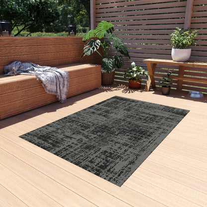 Black and Gray Outdoor Area Rug, Abstract Waterproof Patio Porch Exterior Carpet Home Floor Small Large 2x3 4x6 3x5 5x7 8x10 Camping Mat