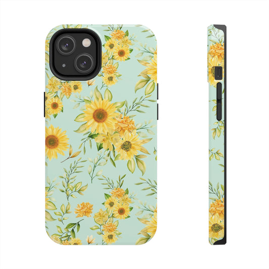 Sunflower Iphone 14 13 12 Pro Tough Case, Floral Flowers Cute Aesthetic Iphone Mini SE 11 8 Plus X XR XS Max Phone Cover Gift