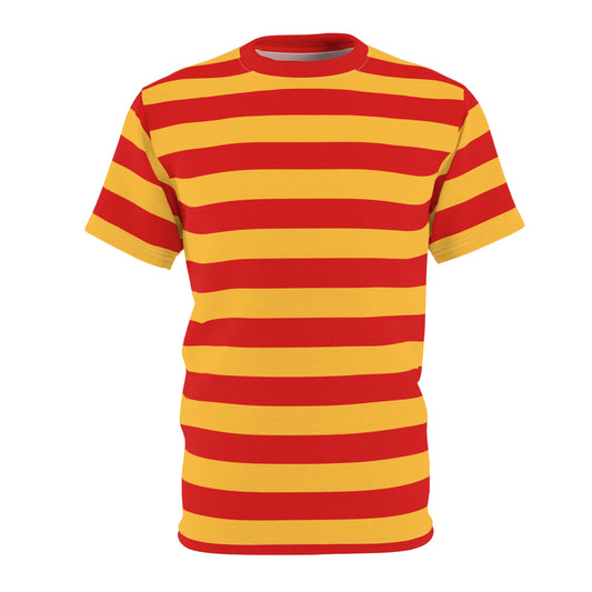 Red and Yellow Striped Tshirt, Stripe Designer Aesthetic Lightweight Heavyweight Crewneck Men Women Tee Top Short Sleeve Shirt