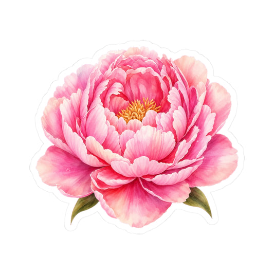 Pink Peony Flower Sticker Decal, Blossom Floral Watercolor Art Vinyl Cute Waterbottle Tumbler Car Waterproof Bumper Clear Die Cut Wall