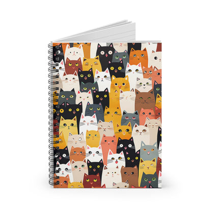 Cats Spiral Notebook, Cute Kittens Travel Pattern Design Small Journal Notepad Ruled Line Book Paper Pad Work Aesthetic Gift