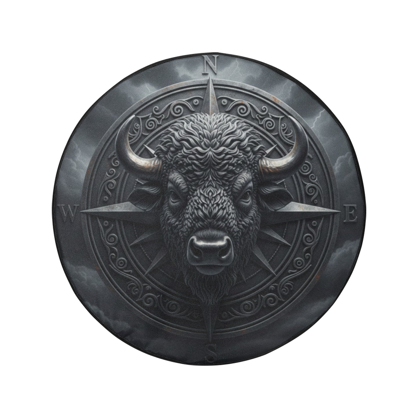 Black Buffalo Compass Spare Tire Wheel Cover, Navigation Travel Custom Back Up Camera Hole Design Rear Back RV Car Lover Camper Motorhome