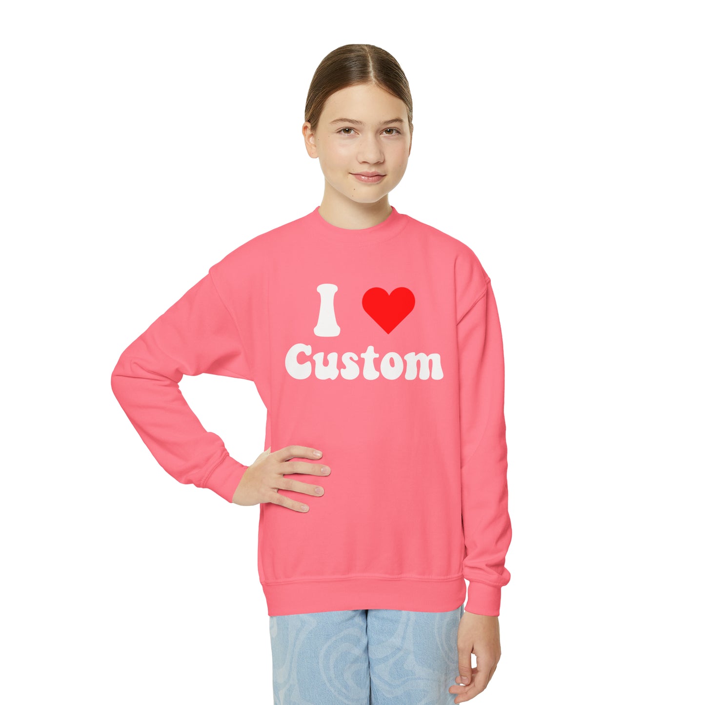 I Love Custom Kids Sweatshirt, I Heart Pullover Personalized Design Printed Boys Girls Gift Graphic Cotton Crewneck Pullover Top