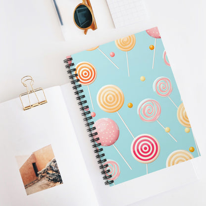 Lollipop Spiral Bound Notebook, Pastel Candy Travel Pattern Design Small Journal Notepad Ruled Line Book Paper Pad Work Aesthetic