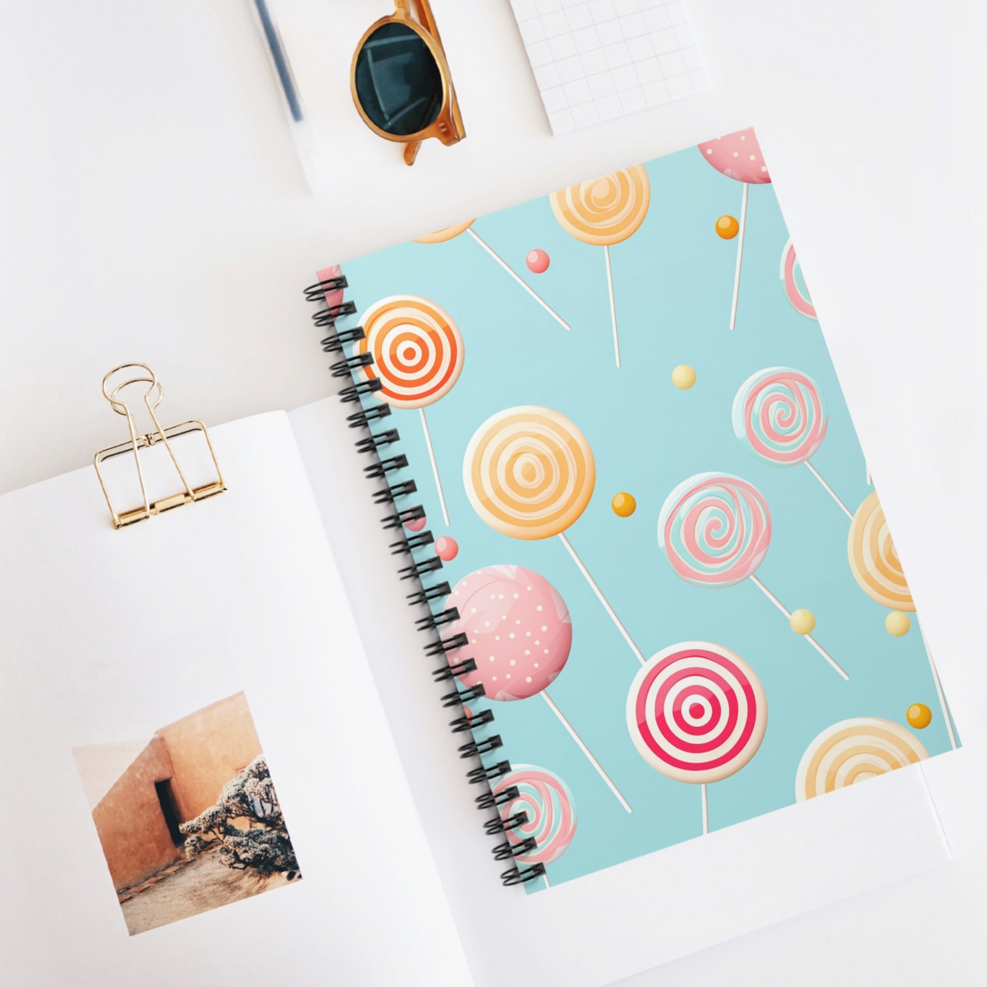 Lollipop Spiral Bound Notebook, Pastel Candy Travel Pattern Design Small Journal Notepad Ruled Line Book Paper Pad Work Aesthetic Starcove Fashion