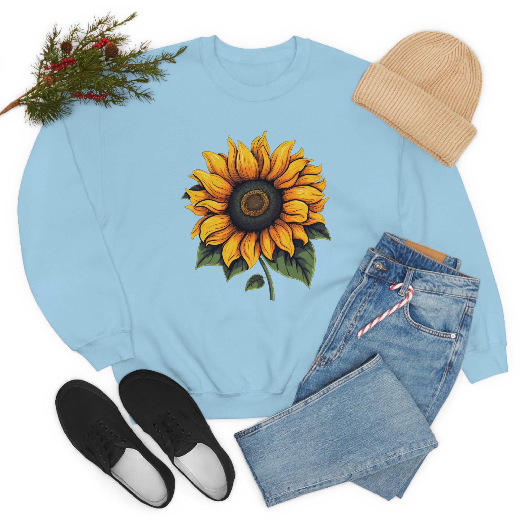 Sunflower Sweatshirt, Yellow Flowers Floral Graphic Crewneck