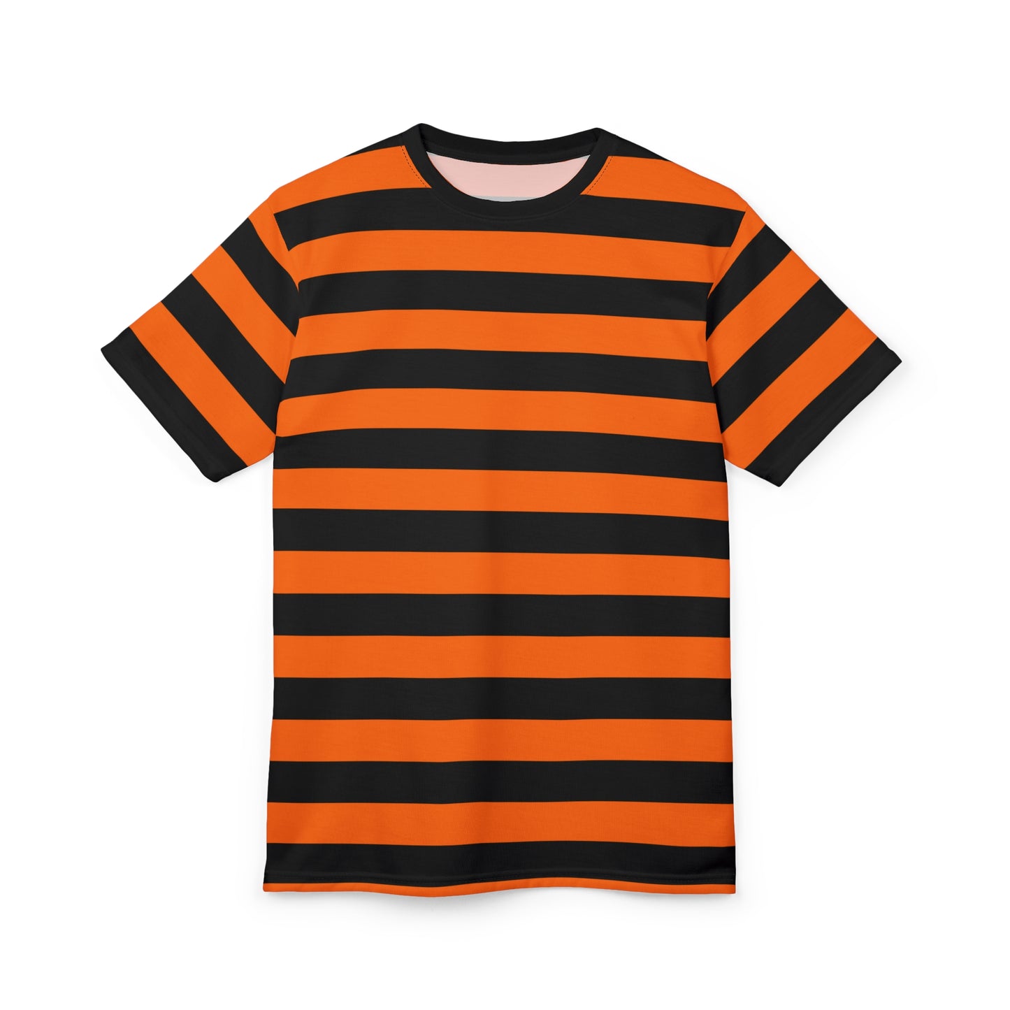 Orange Black Striped Tshirt, Stripe Designer Graphic Aesthetic Lightweight Heavyweight Crewneck Men Women Tee Top Short Sleeve Shirt