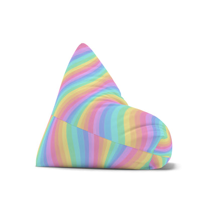 Rainbow Bean Bag Chair Cover, Pastel Wavy Stripes Washable Triangle Furniture Small Large Adult Children Kids Playroom Apartment Dorm Decor