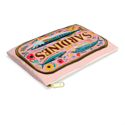 Sardine Can Print Zipper Pouch, Fish Pencil Case Vintage Pen Coin Makeup Travel Cosmetic Bag Accessory Canvas Zipper Large Small Organizer