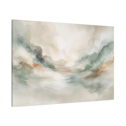 Dreamy Abstract Canvas Gallery Wrap, Sage Soft Neutral Watercolor Wall Art Print Decor Small Large Hanging Modern Landscape Living Room