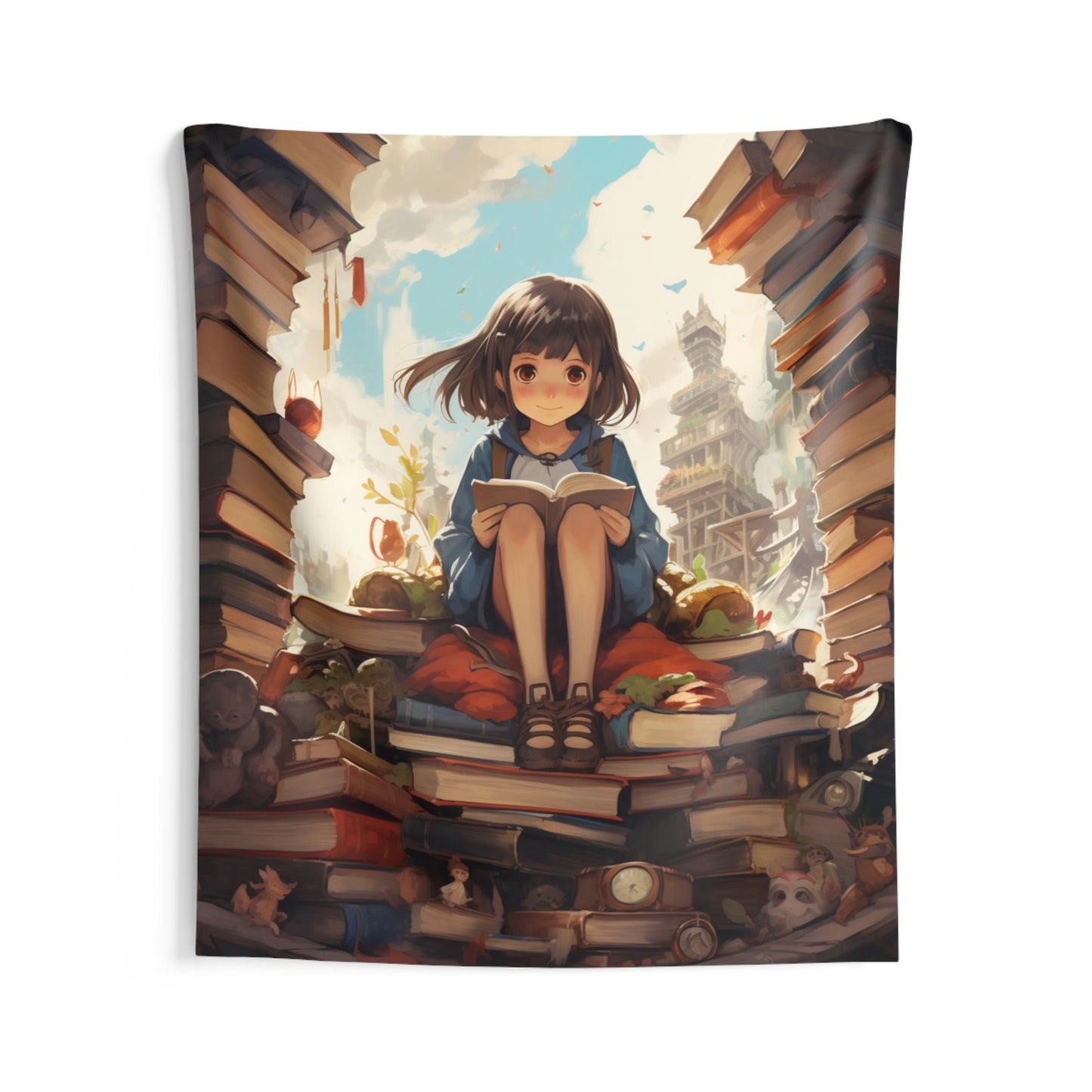 Girl Reading Books Tapestry, Library Wall Art Hanging Cool Unique Vertical Aesthetic Large Small Decor Bedroom College Dorm Room Starcove Fashion