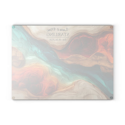 Personalized Glass Cutting Board, Custom Wood Epoxy Charcuterie Chopping Tempered Small Large Realtor Kitchen Decorative Closing Wedding