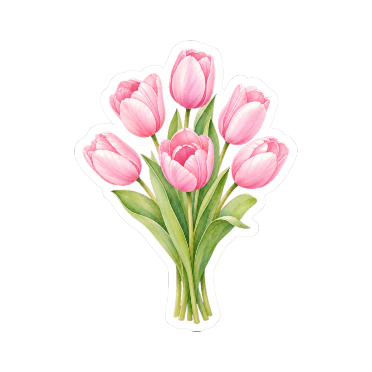 Pink Tulips Flower Sticker Decal, Bouquet Floral Watercolor Art Vinyl Cute Waterbottle Tumbler Car Waterproof Bumper Clear Die Cut Wall - Starcove Fashion