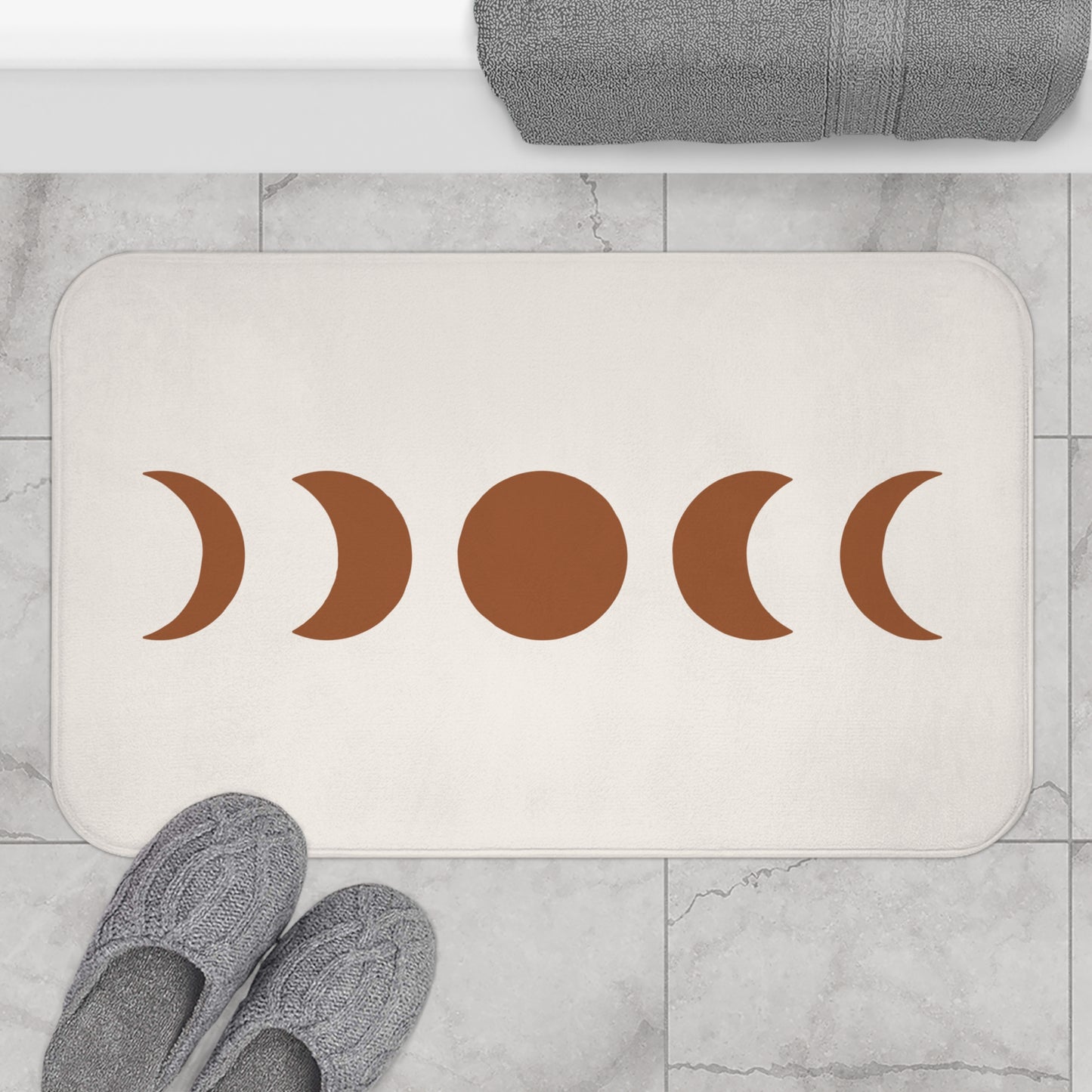 Moon Phases Bath Mat, Boho Bohemian Half Full Memory Foam Cute Shower Bathroom Decor Non Slip Floor Large Small Washable Quick Dry Rug