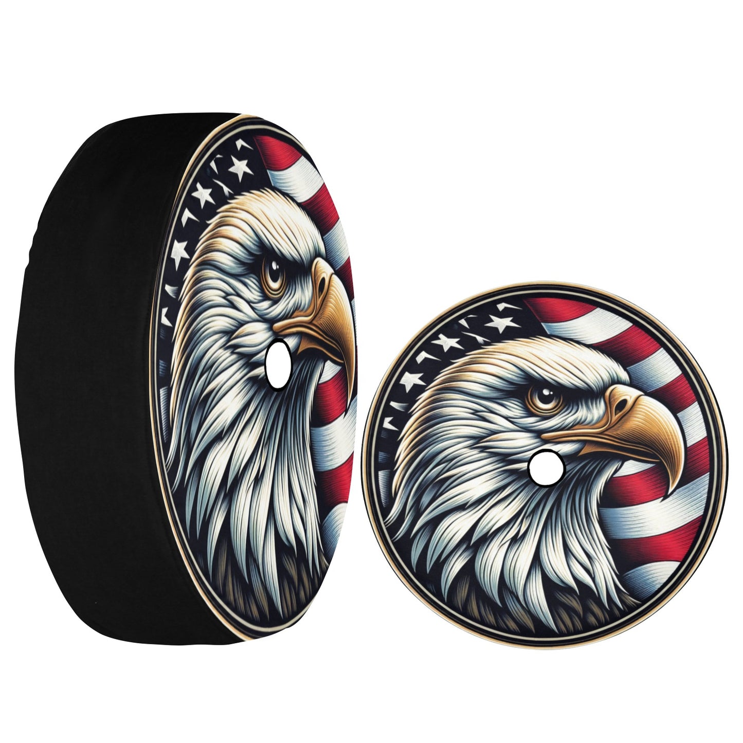 Bald Eagle Head Spare Tire Cover, American Flag USA Patriotic Backup Camera Hole Wheel Unique RV Back Cars RV Men Women Trailer Campers