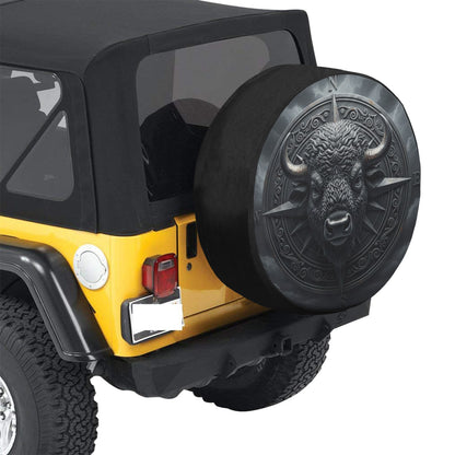 Black Buffalo Compass Spare Tire Wheel Cover, Navigation Travel Custom Back Up Camera Hole Design Rear Back RV Car Lover Camper Motorhome