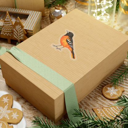 Baltimore Oriole Bird Sticker Decal, Orange Birdwatcher Watercolor Art Vinyl Laptop Waterbottle Tumbler Car Waterproof Bumper Clear Die Cut