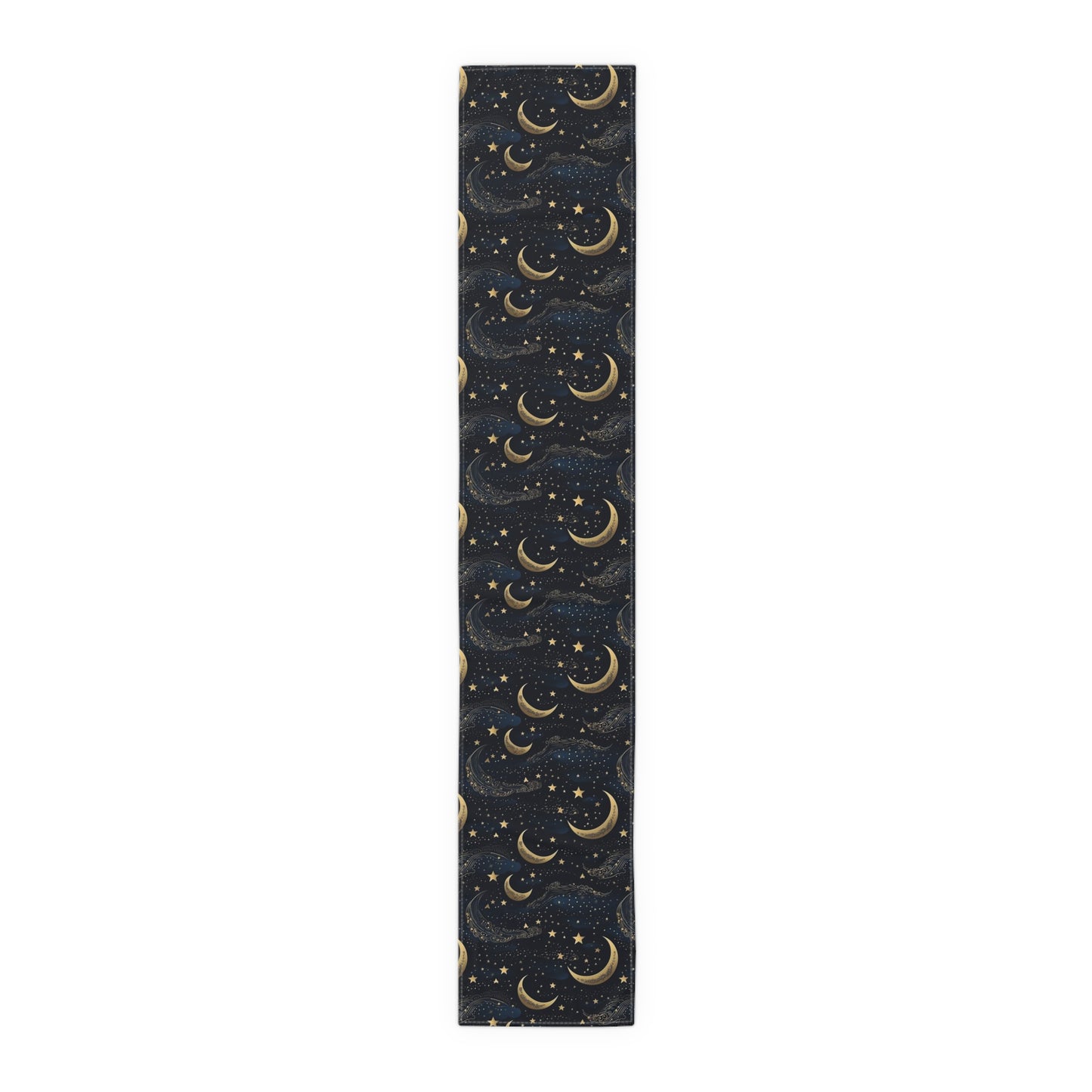 Half Moon Stars Table Runner, Starry Night Sky black Gold Clouds Cottagecore Witchy Decor Cloth Decoration Tablecoth Cotton Dining Linen Starcove Fashion