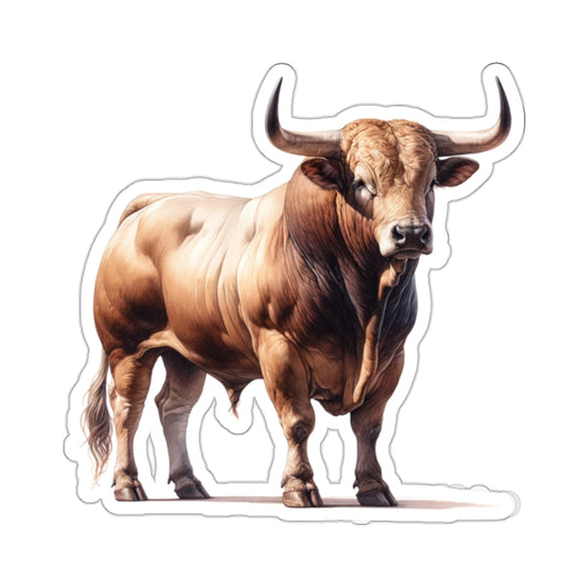 Bull Sticker Decal, Animal Watercolor Art Vinyl Laptop Cute Waterbottle Tumbler Car Waterproof Bumper Clear Aesthetic Die Cut Wall