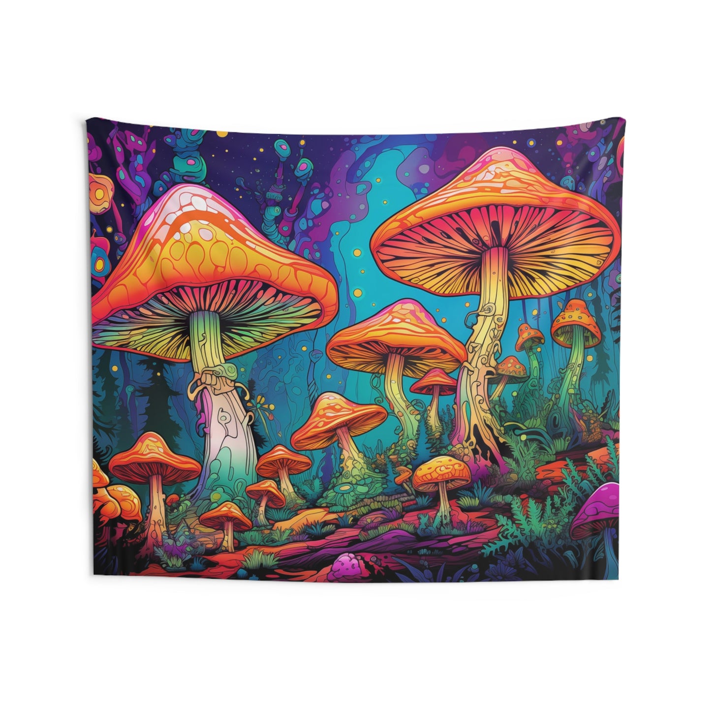 Trippy Mushrooms Tapestry, Psychedelic Wall Art Hanging Cool Unique Landscape Aesthetic Large Small Decor Bedroom College Dorm Room