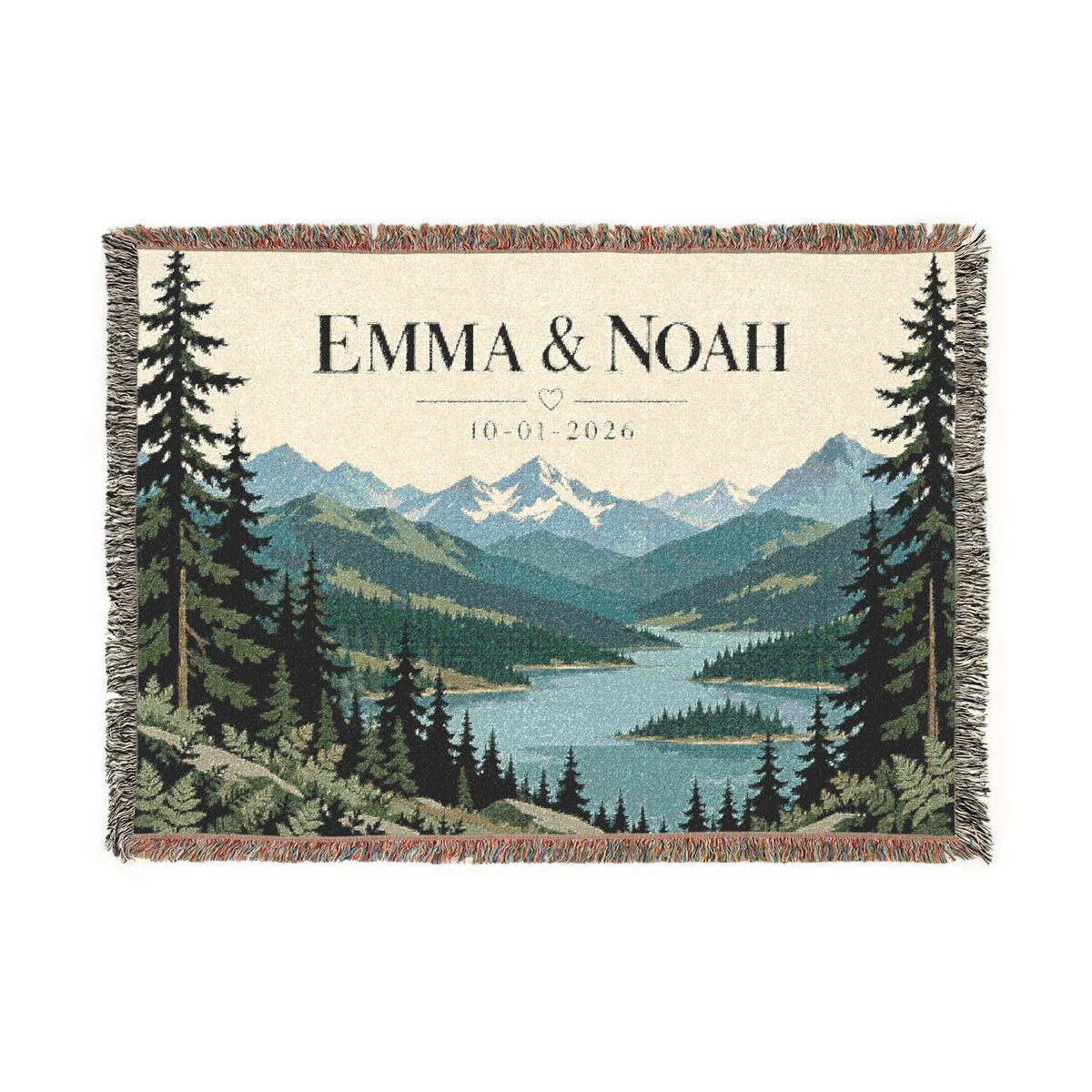 Custom Couples Blanket Throw Blanket Tapestry, Personalized Family Name Mountain Nature Cotton Fringe Small Large Bed 50x60 Wall Hanging