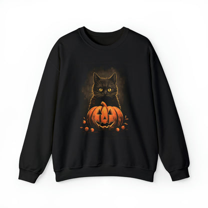 Pumpkin Black Cat Sweatshirt, Halloween Graphic Crewneck Fleece Cotton Sweater Jumper Pullover Men Women Adult Aesthetic Top Starcove Fashion