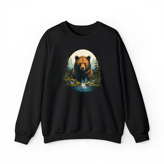 Brown Bear Sweatshirt, Forest River Animal Graphic Crewneck Fleece Cotton Sweater Jumper Pullover Men Women Adult Aesthetic Top