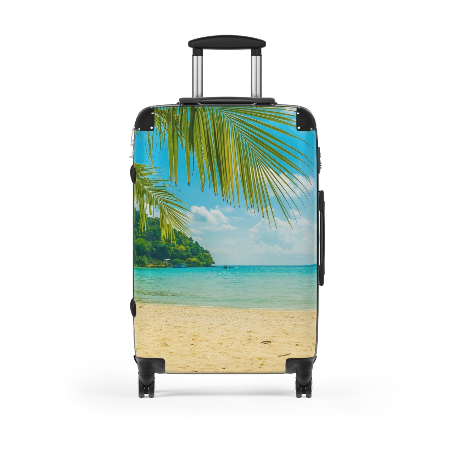 Tropical Beach Suitcase Luggage, Palm Tree Ocean Vacation Carry On With 4 Wheels Cabin Small Large Set Rolling Spinner Lock Hard Shell